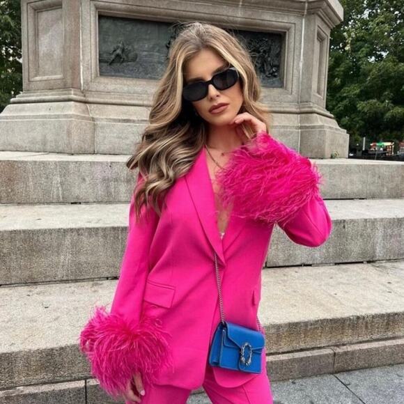 NWT Zara Pink Straight Cut Blazer With Feather Cuff Sleeves. Blogger fave! - Picture 6 of 15